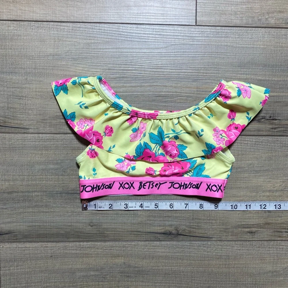 Betsey Johnson‎ Girls Floral Overlay Lined Bikini Top Size 5 Yellow UPF 50+